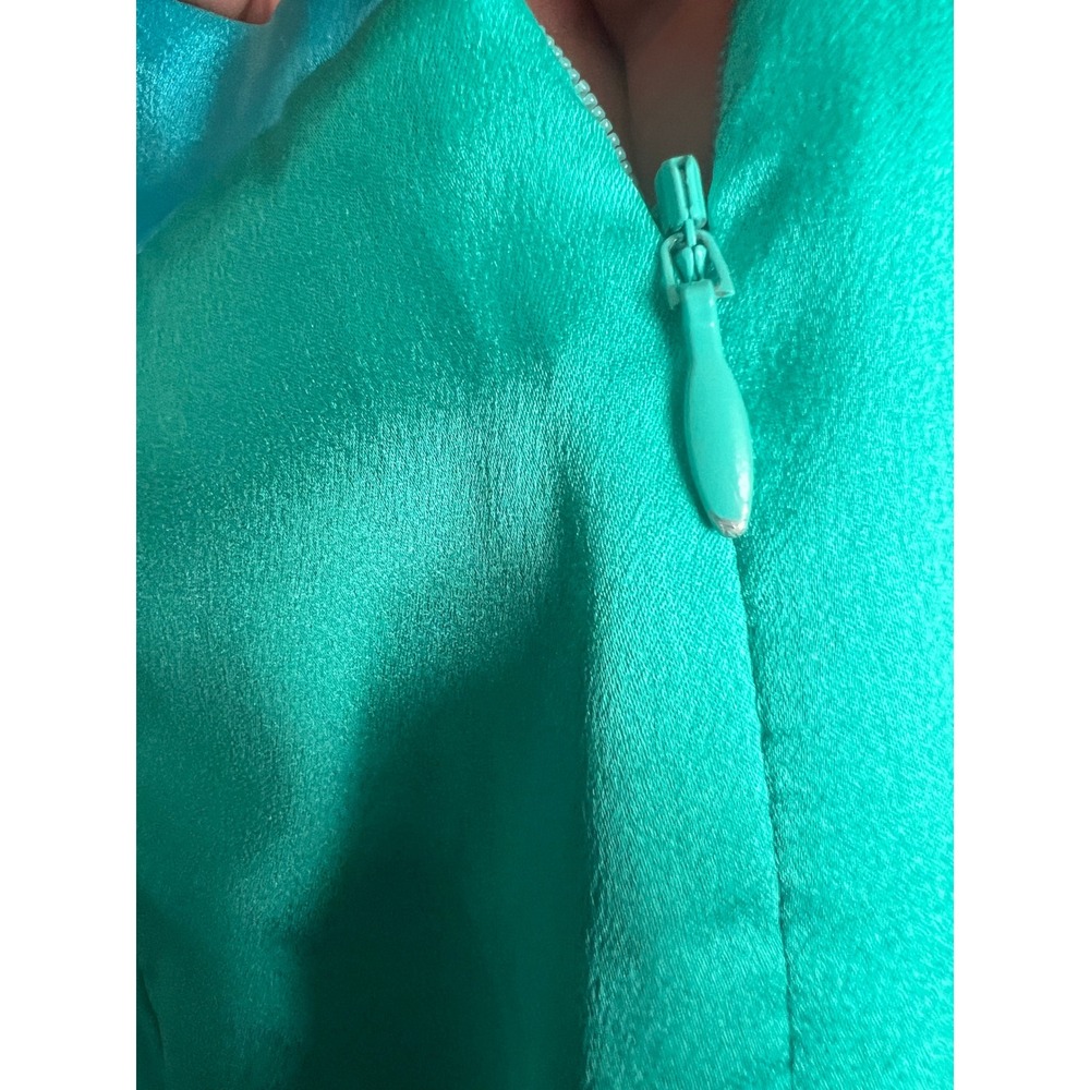 The Wolf Gang Oahu Satin Slip Dress Size Medium Halter Plunge Blue Green Maxi - Picture 6 of 11